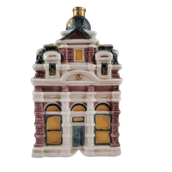 Vintage 5” Christmas Village Holiday Ceramic City Hall, Porcelain Miniature - Picture 10 of 16